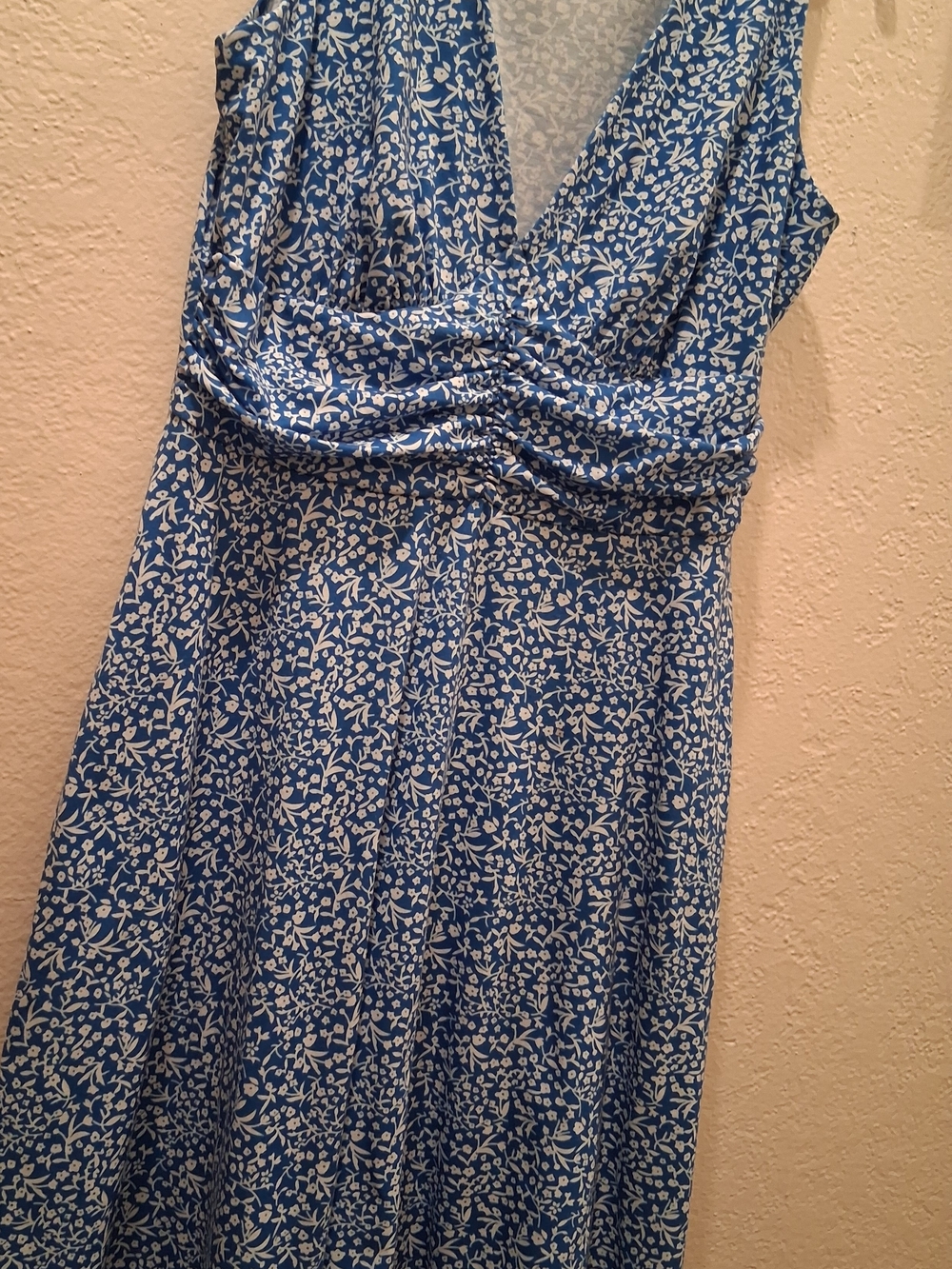 Ourin Blue Floral V-Neck Women's Dress